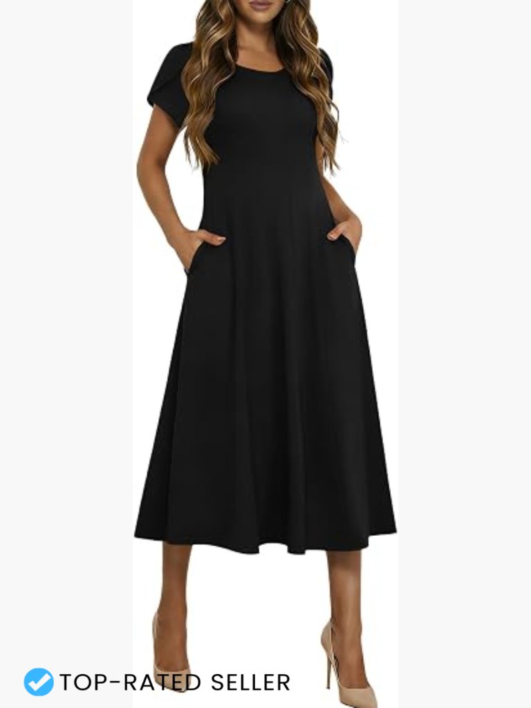 Casual Midi Dress Petal Short Sleeve A Line Pleated Flare Sundress Flowy